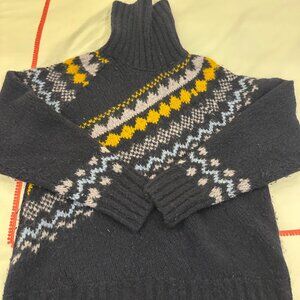 Derek Lam 10 Crosby Women’s Navy Fair Isle Wool Blend Turtleneck Sweater Size L